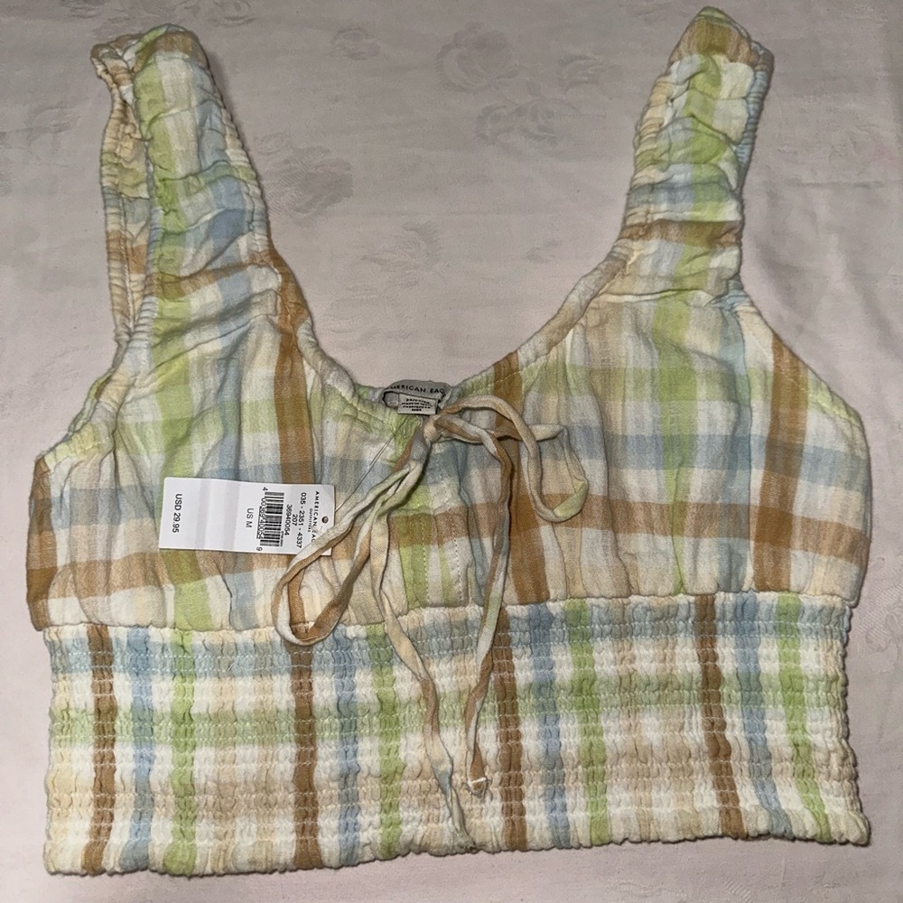 American Eagle Outfitters Pastel Striped Top with Tie Front